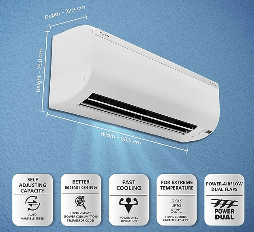 Daikin Ton Star Inverter Split Ac Copper Pm Filter Triple